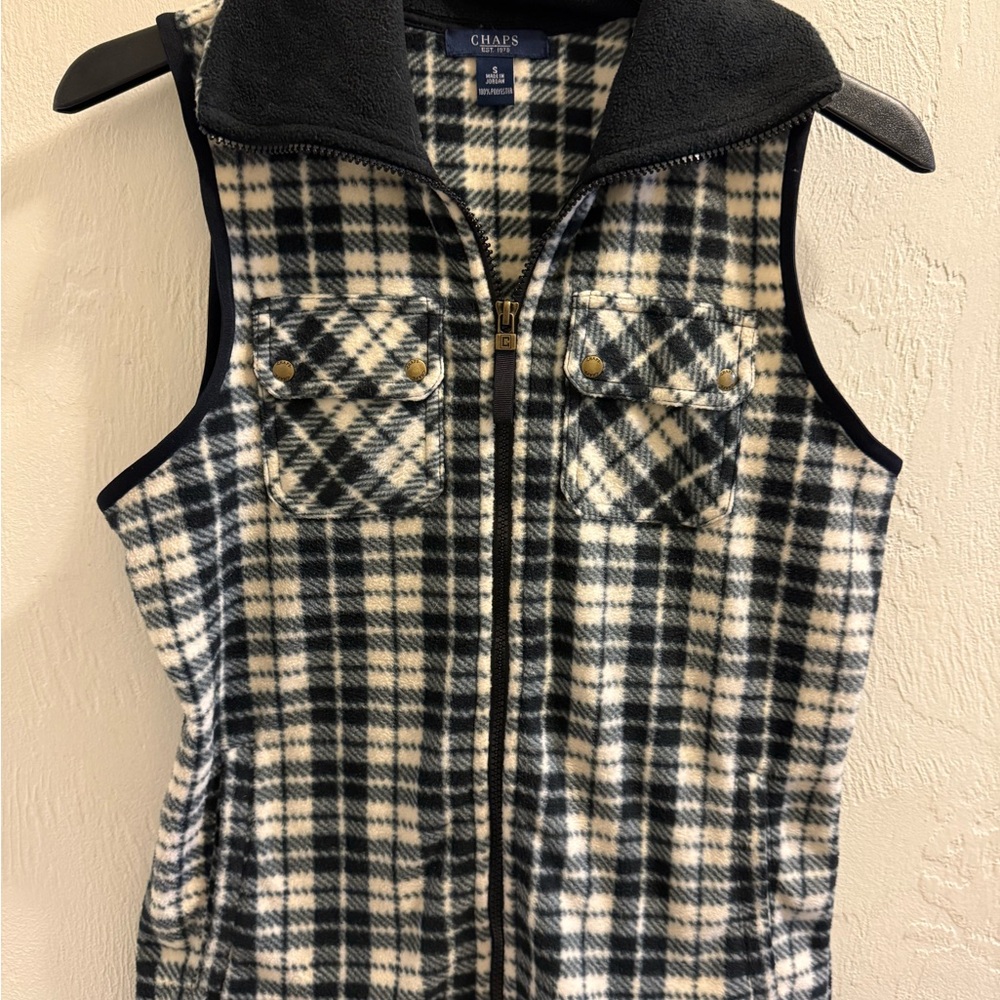 Chaps Black and Cream Plaid Vest
